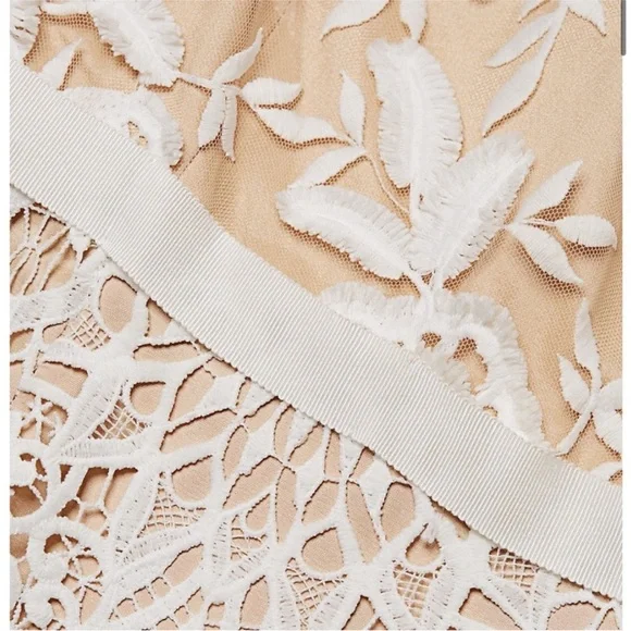 ML Monique Lhuillier White & Beige nude Lacey Cocktail formal Dress xs 3D Sz 2 - Picture 7 of 17